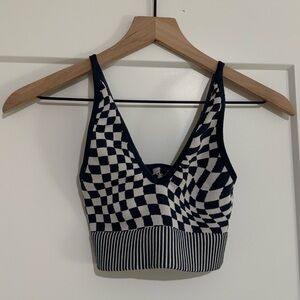 Garage navy blue checkered crop top ribbed